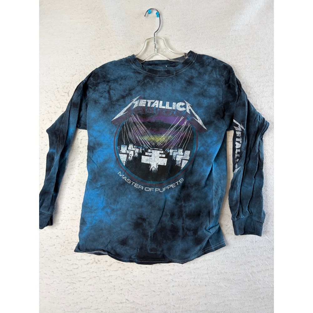 Metallica Master of Puppets Long Sleeve Shirt Small Blue Tie Dye Graphic Tee